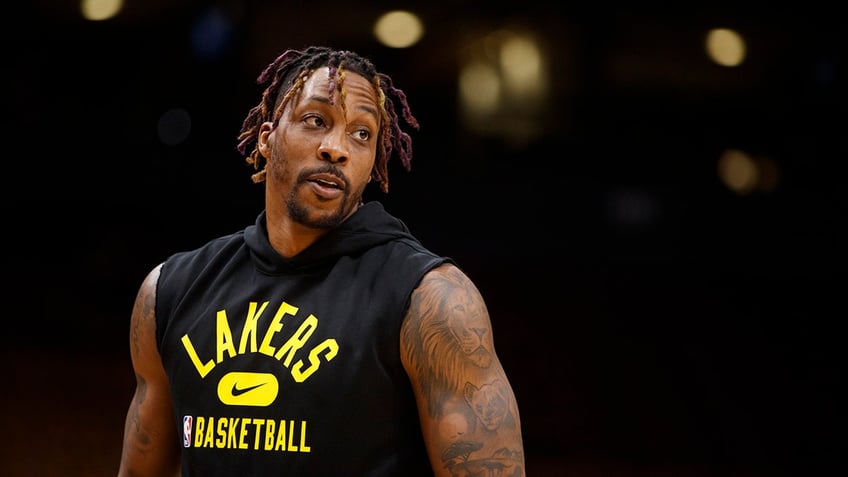 Dwight Howard #39 of the Los Angeles Lakers warms up ahead of their NBA game against the Toronto Raptors at Scotiabank Arena on March 18, 2022 in Toronto, Canada. 