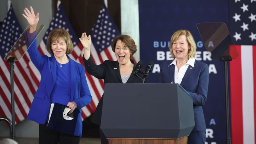 Sen. Tammy Baldwin on stage.