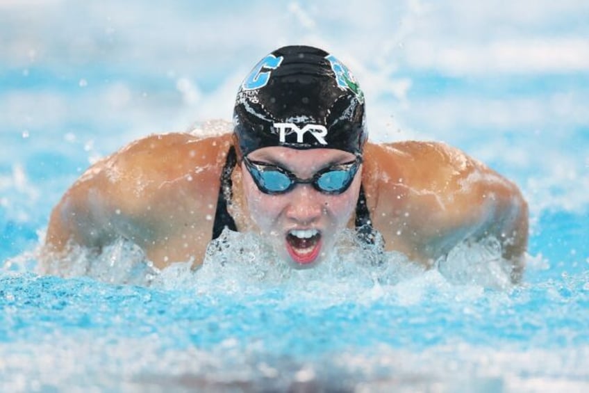 Torri Huske competes in the heats on the way to victory in the women's 200m individual med