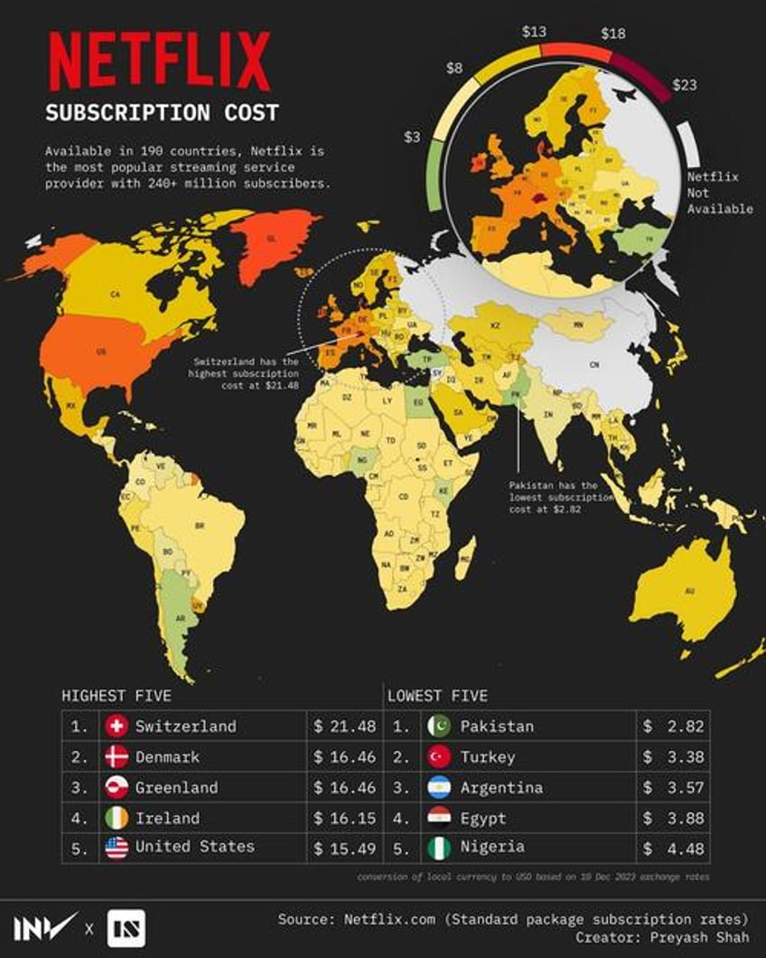 mapping how much netflix costs in every country