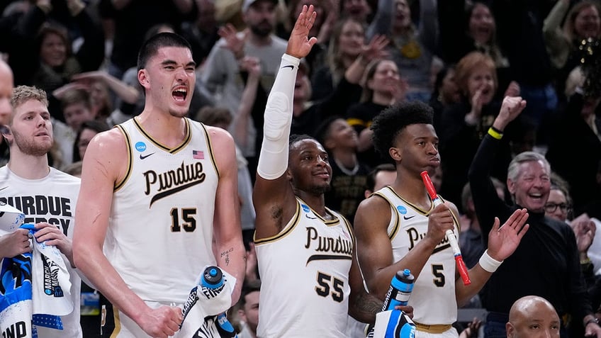 Purdue players on the bench