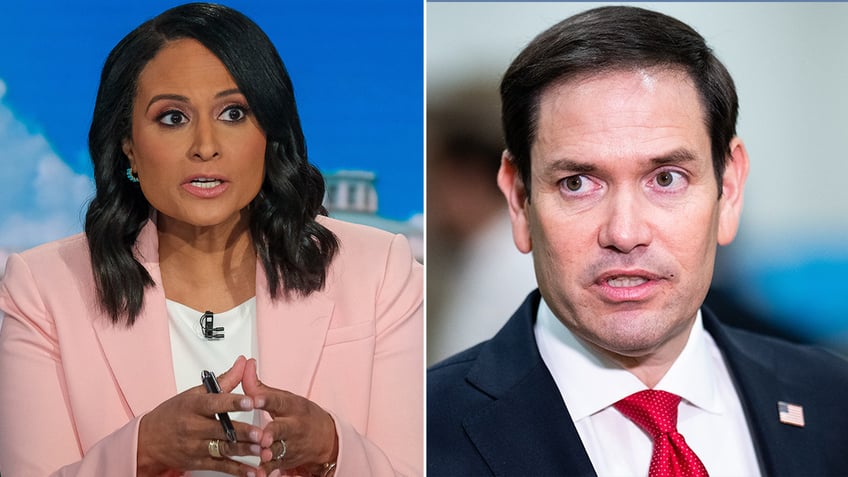 Two split collage of NBC reporter Kristen Welker on the left and Florida Senator Marco Rubio on the right.