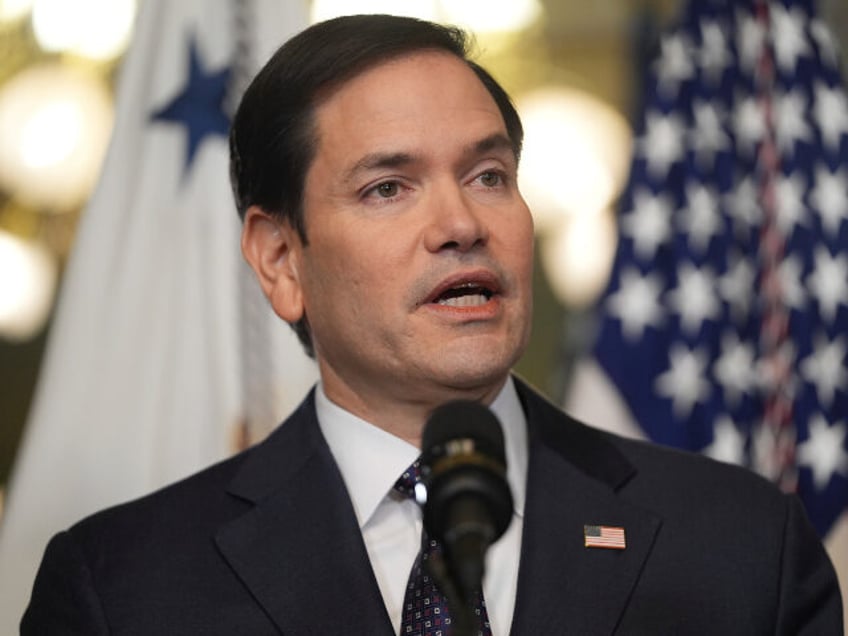 Secretary of State Marco Rubio speaks after being sworn in by Vice President JD Vance in t