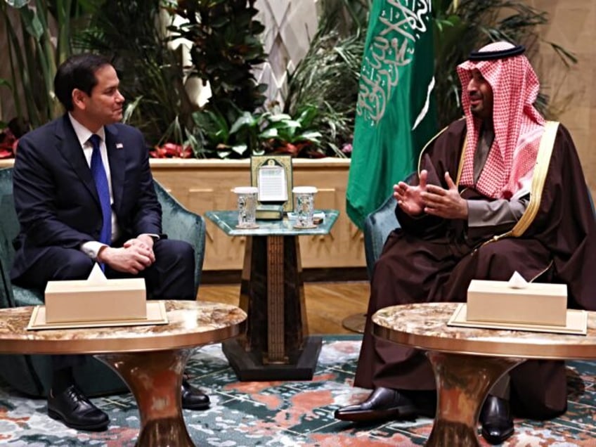 US Secretary of State Marco Rubio (L) meets with Saudi Arabia's Crown Prince Mohammed bin