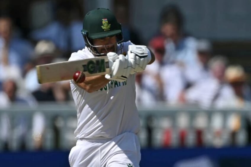 South Africa's Aiden Markram hits a four on his way to 136 in the World Test Championship