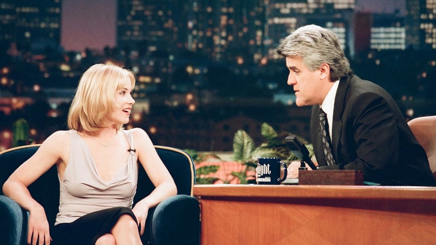 Christina Applegate talks with Jay Leno on TV