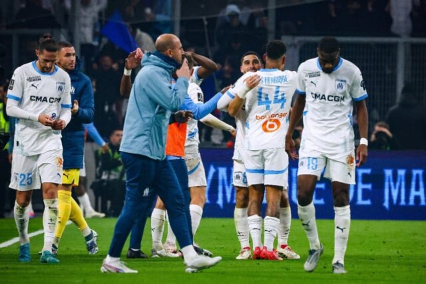 Marseille celebrate their equaliser against Monaco