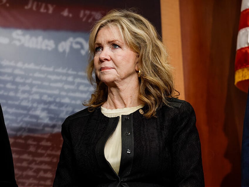 WASHINGTON, DC - SEPTEMBER 27: Sen. Marsha Blackburn (R-TN) listens during a press confere