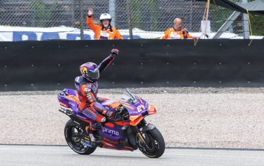 Jorge Martin celebrates his German MotoGP sprint race win