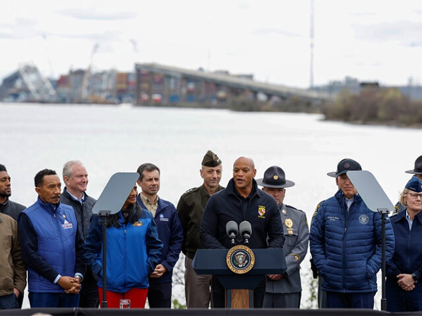 BALTIMORE, MARYLAND - APRIL 05: Maryland Governor Wes Moore speaks at the Maryland Transpo