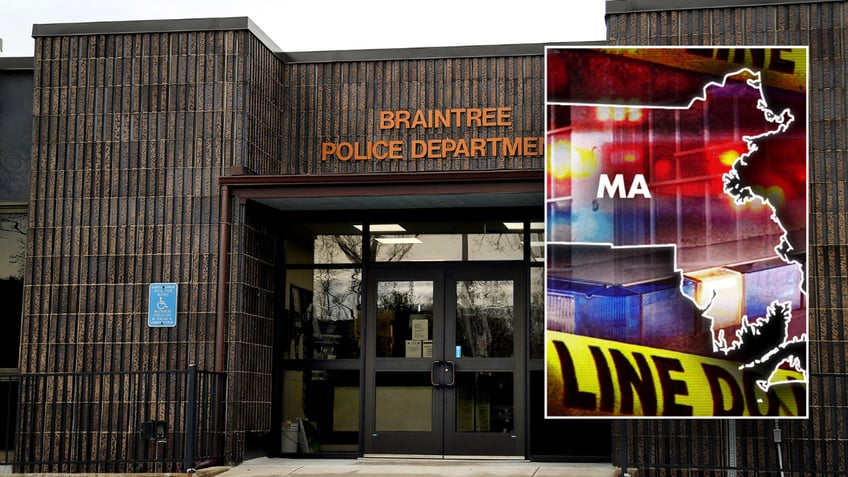 Split image of MA crime graphic and Braintree Police Department
