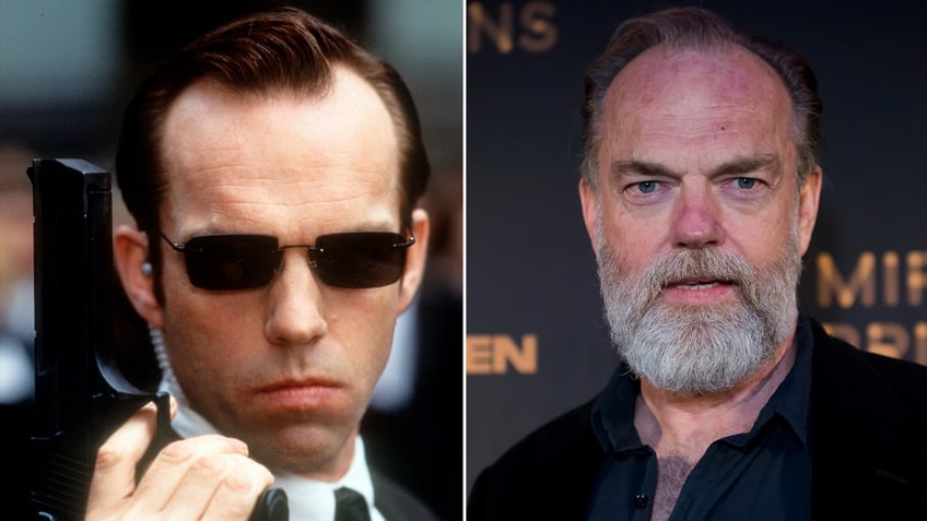 Hugo Weaving then and now split