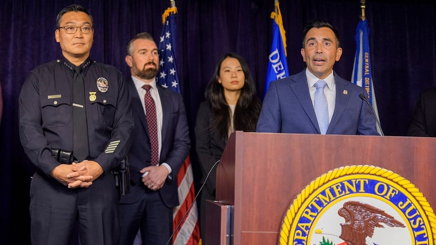 United States attorney for the Central District of California Martin Estrada speaks during a press conference