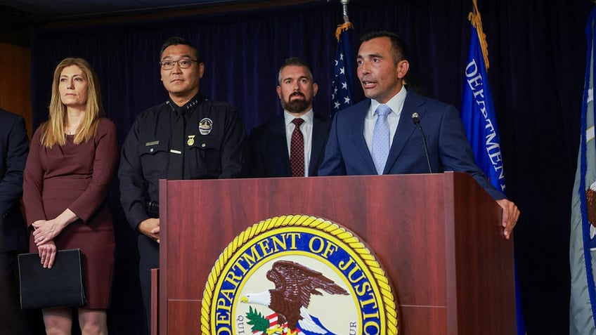 United States attorney for the Central District of California Martin Estrada speaks during a press conference