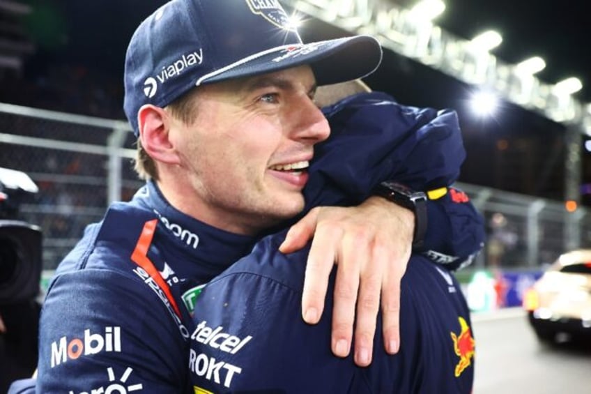 Viva Las Vegas: Max Verstappen celebrates with race engineer Gianpiero Lambiase after secu