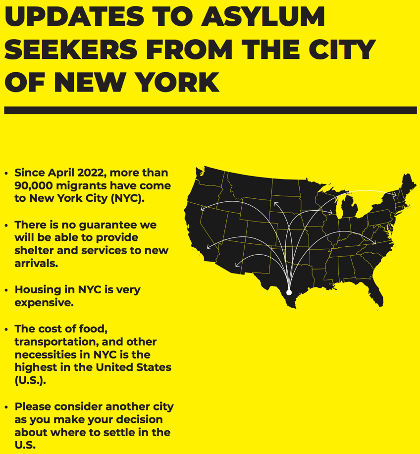 mayor eric adams giving fliers to illegal aliens at border begging them not to resettle in sanctuary city nyc