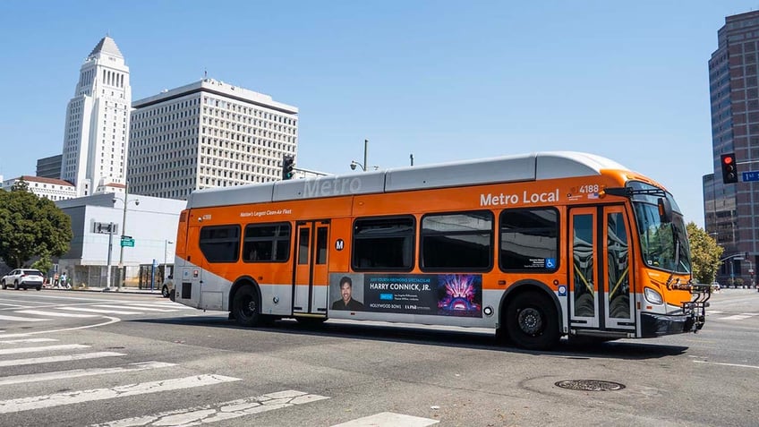 A Metro bus on a street in Los Angeles