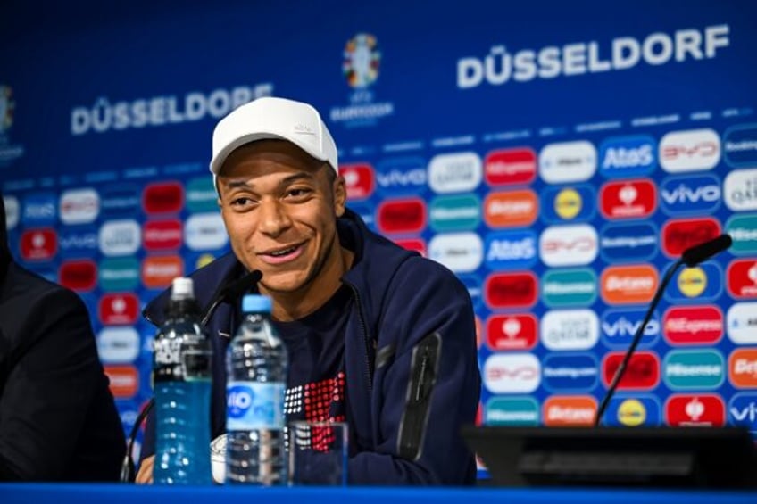 Kylian Mbappe speaking to media in Duesseldorf on Sunday