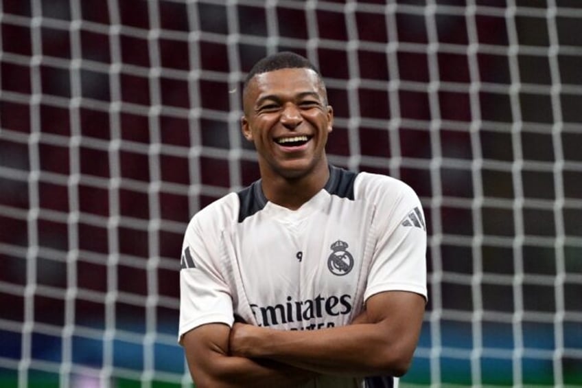 Kylian Mbappe looked in relaxed mood in Real Madrid training on the eve of Wednesday's UEF