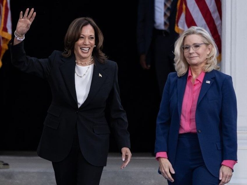 Vice President and Democratic Presidential nominee Kamala Harris walks out with former US