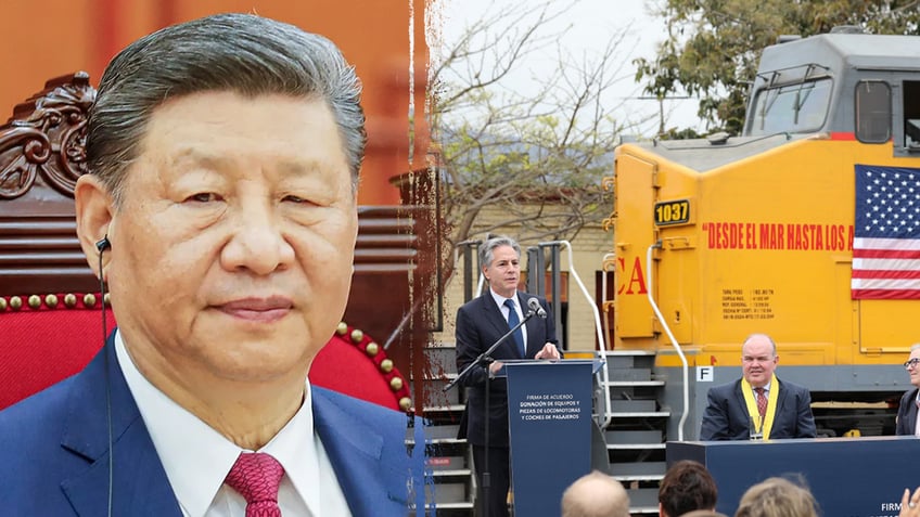 Xi Jinping and Blinken at train ceremony