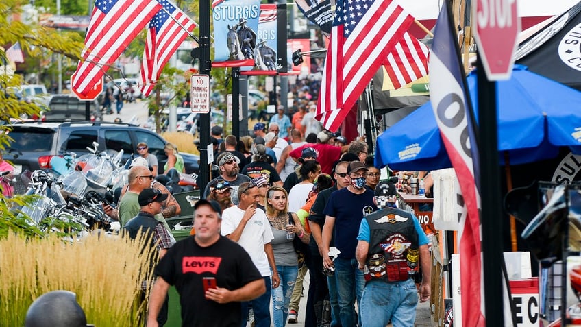 Sturgis with American flags