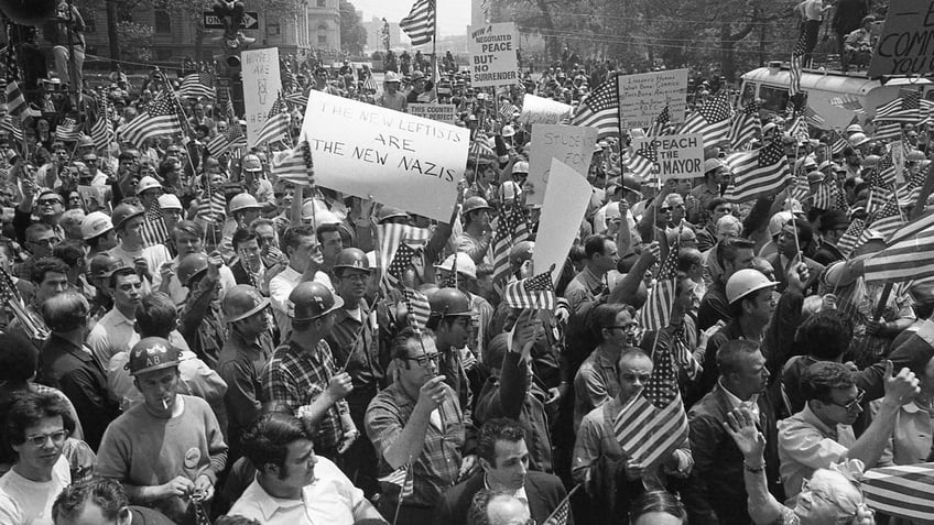 Working-class demonstrators in the Hard Hat Riot