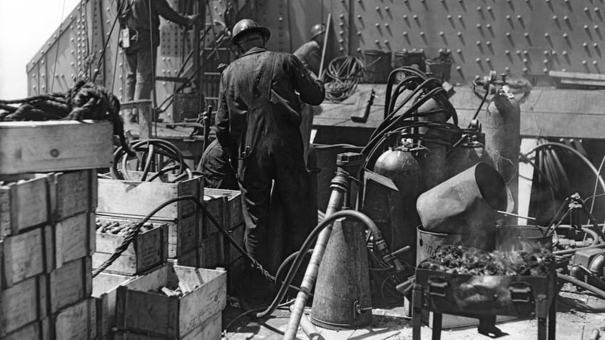 Hard-hat workers at Golden Gate Bridge