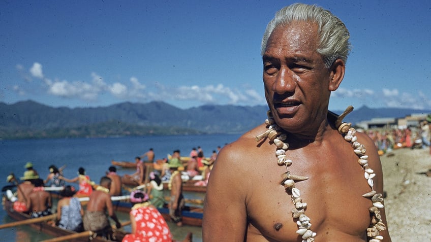 Duke Kahanamoku on movie set