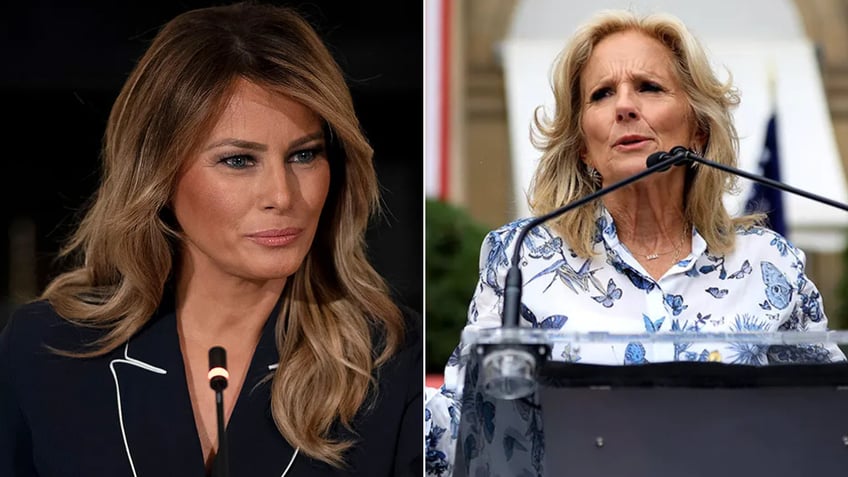 Melania Trump, left; Jill Biden, right