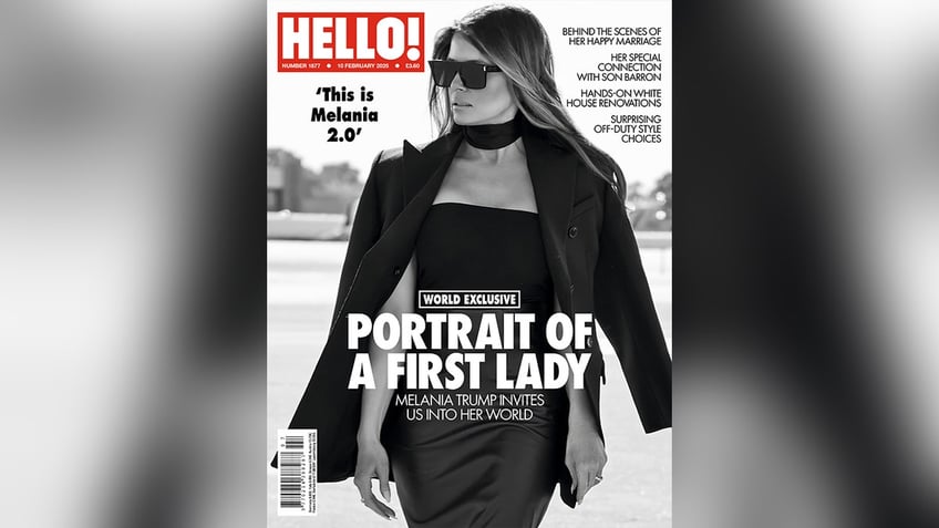 Melania Trump looking glamorous in a black and white photo