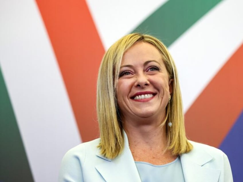 Giorgia Meloni, leader of the Brothers of Italy party, reacts at the party's general elect