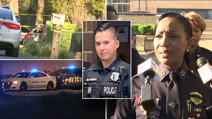 Inset photo shows Memphis police officer Joseph McKinney and scene images, as well as Police Chief Cerelyn 