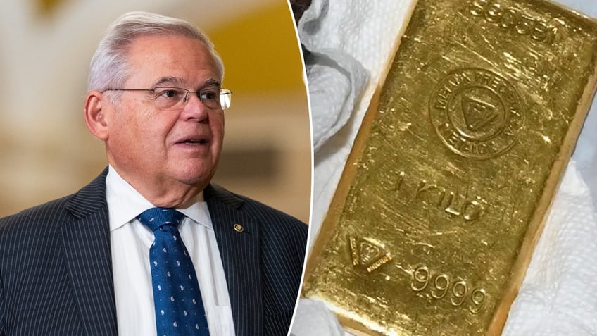 Sen. Bob Menendez, D-NJ, left; right: a gold bar