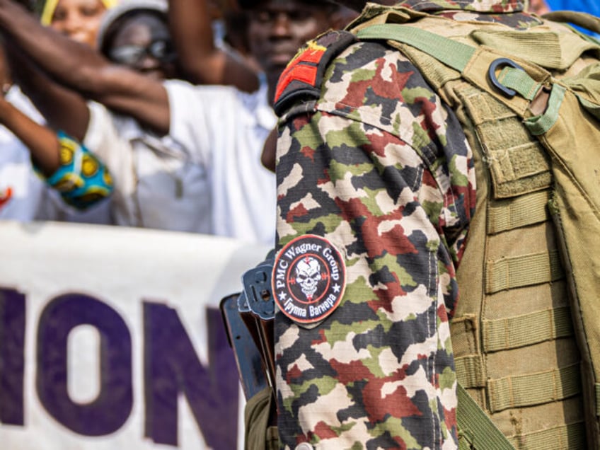 A general view of a patch with the logo of the private mercenary group Wagner on the unifo