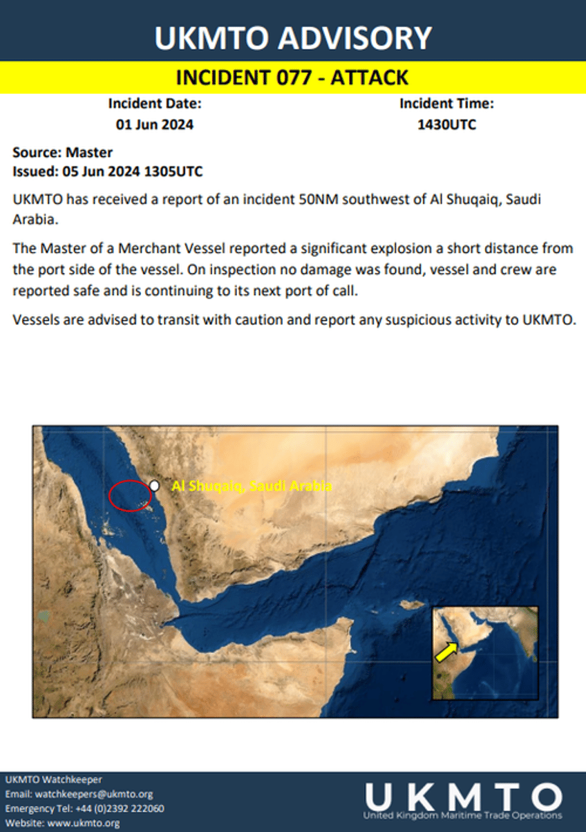 merchant ship off saudi coast reports significant explosion a short distance from port side