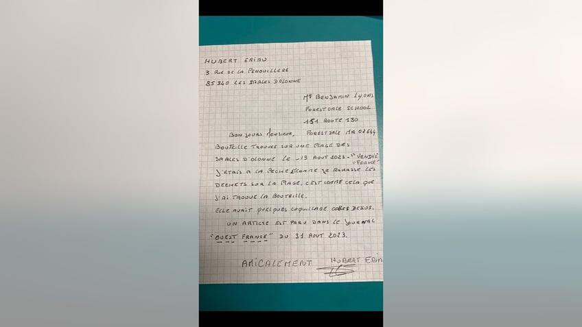 message in a bottle written by massachusetts 5th grader found in france 26 years later