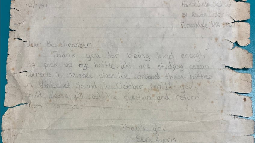 message in a bottle written by massachusetts 5th grader found in france 26 years later