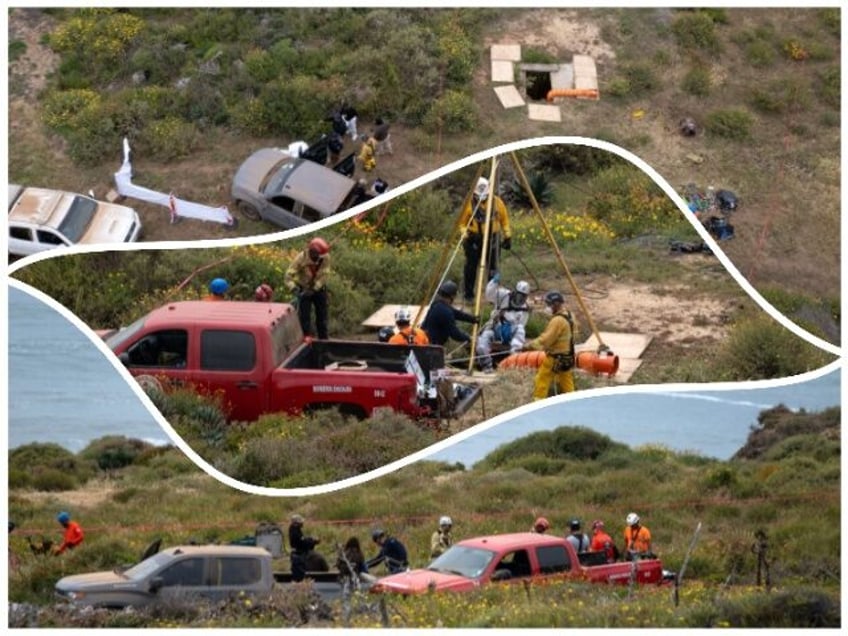 Prosecutors preparing to enter a waterhole where human remains were found near La Bocana B