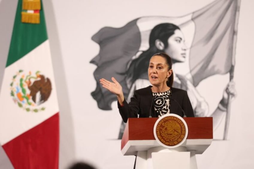 Mexico's President Claudia Sheinbaum speaks during her daily press conference at the Natio
