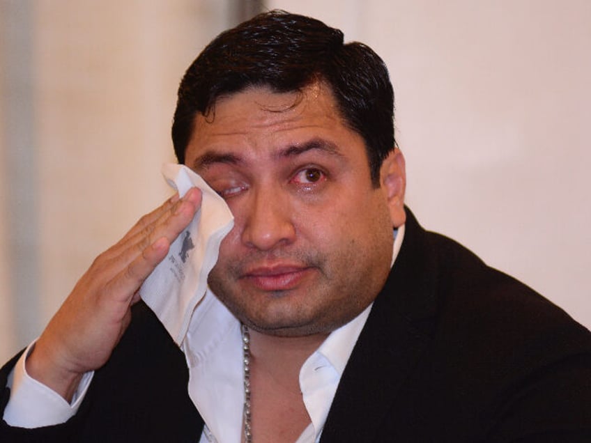 MEXICO CITY, MEXICO - MAY 27: Mexican singer Julion Alvarez cries during a press conferenc