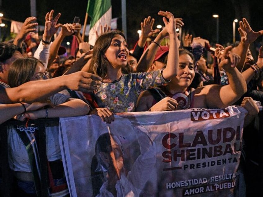 Supporters of Mexico's new president Claudia Sheinbaum wait for her at a hotel prior to he