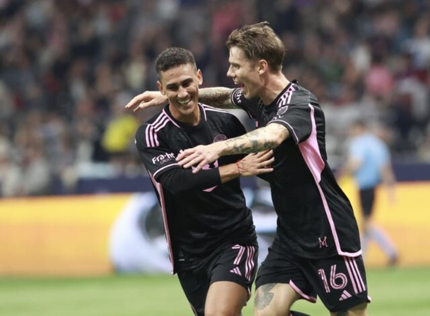 Robert Taylor celebrates with Inter Miami teammate Matias Rojas after opening the scoring