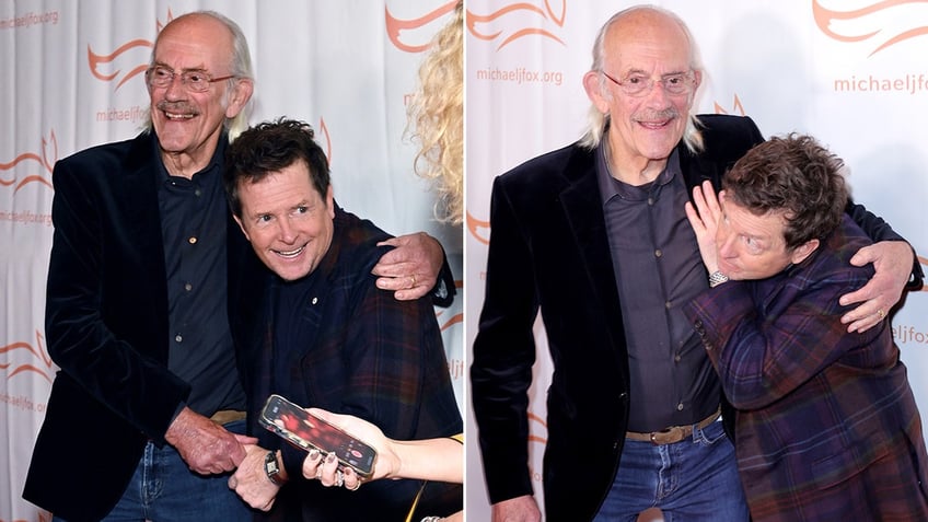 michael j fox reunites with back to the future co star christopher lloyd at charity event