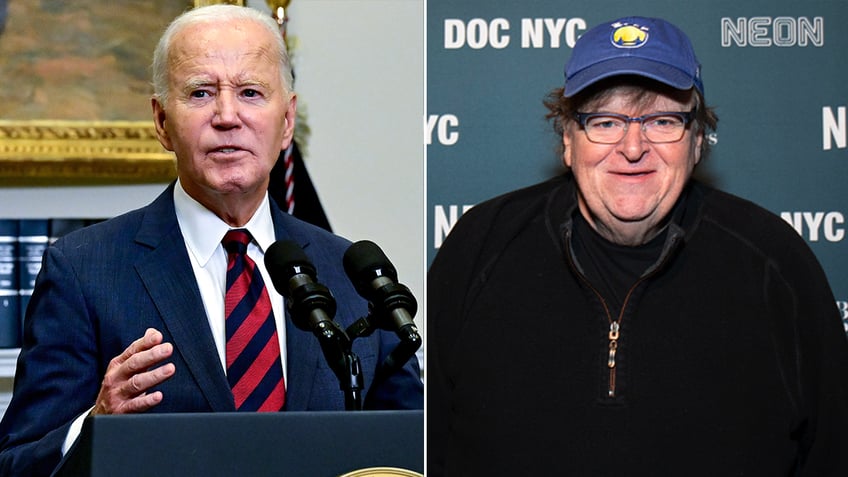 Joe Biden and Michael Moore split image