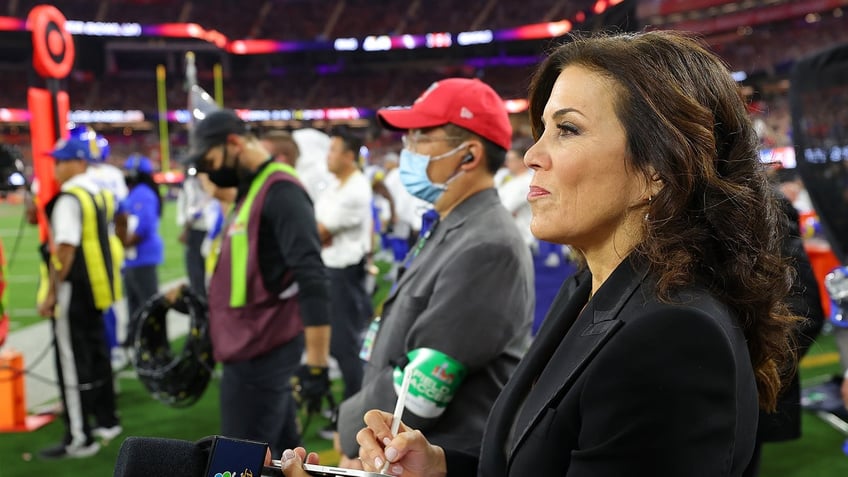 Michele Tafoya watches Super Bowl LVI