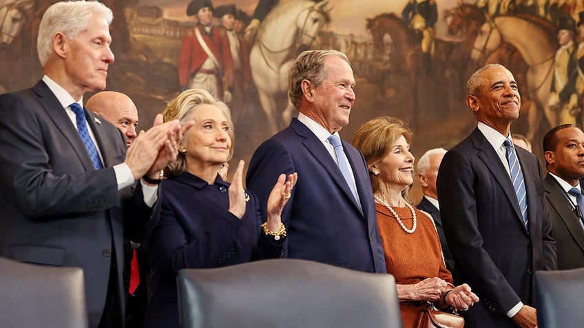 President Bill Clinton, former Secretary of State Hillary Clinton, former President George W. Bush, former first lady Laura Bush and former President Barack Obama