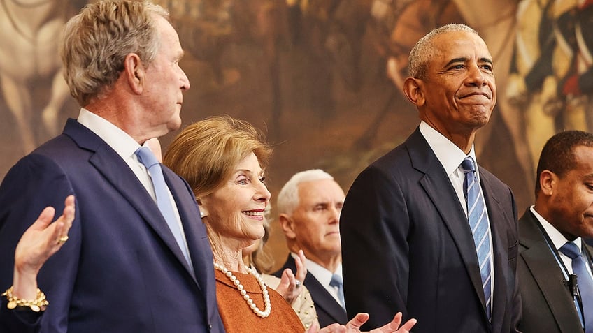 President George W. Bush, former first lady Laura Bush and former President Barack Obama