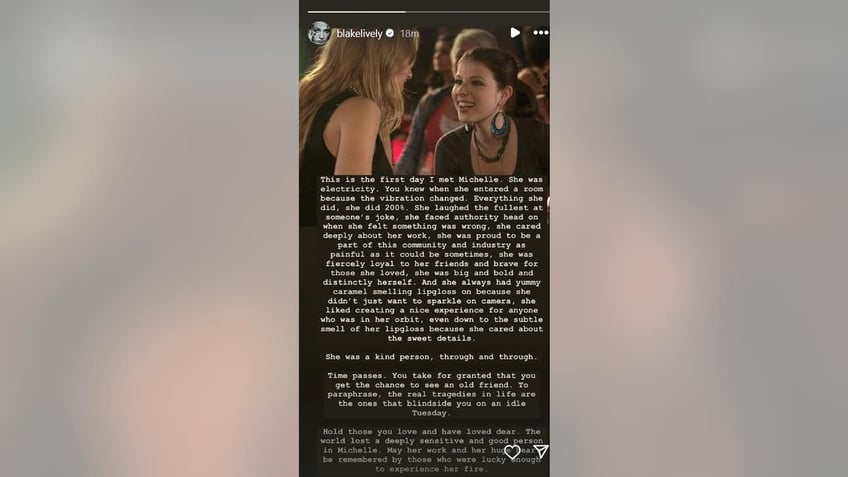 Blake Lively Instagram story on Michelle Trachtenberg