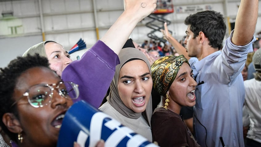 Protesters at Harris' Detroit rally